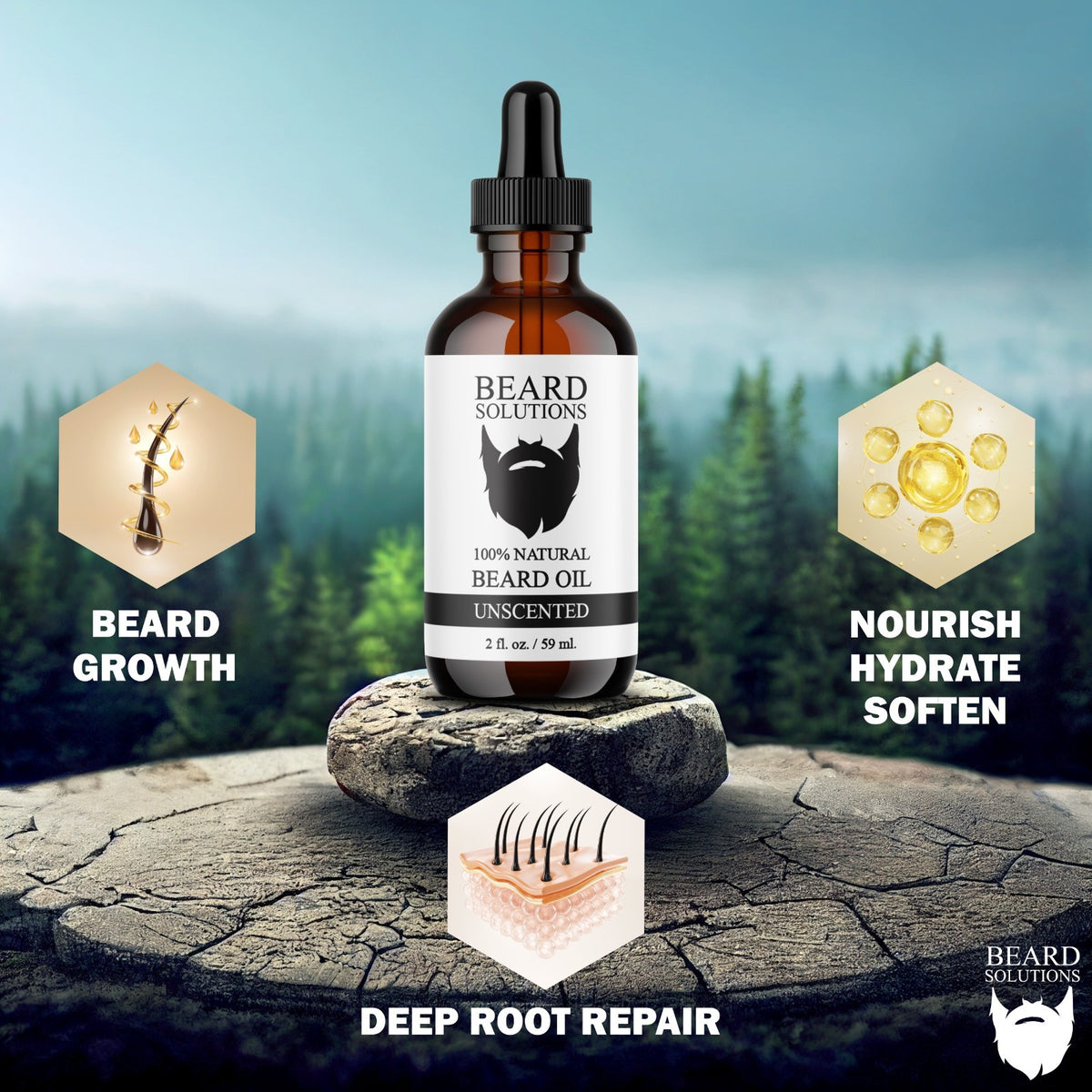 Unscented Beard Oil for Men - Hair Growth Serum, 2 oz. Natural Grooming