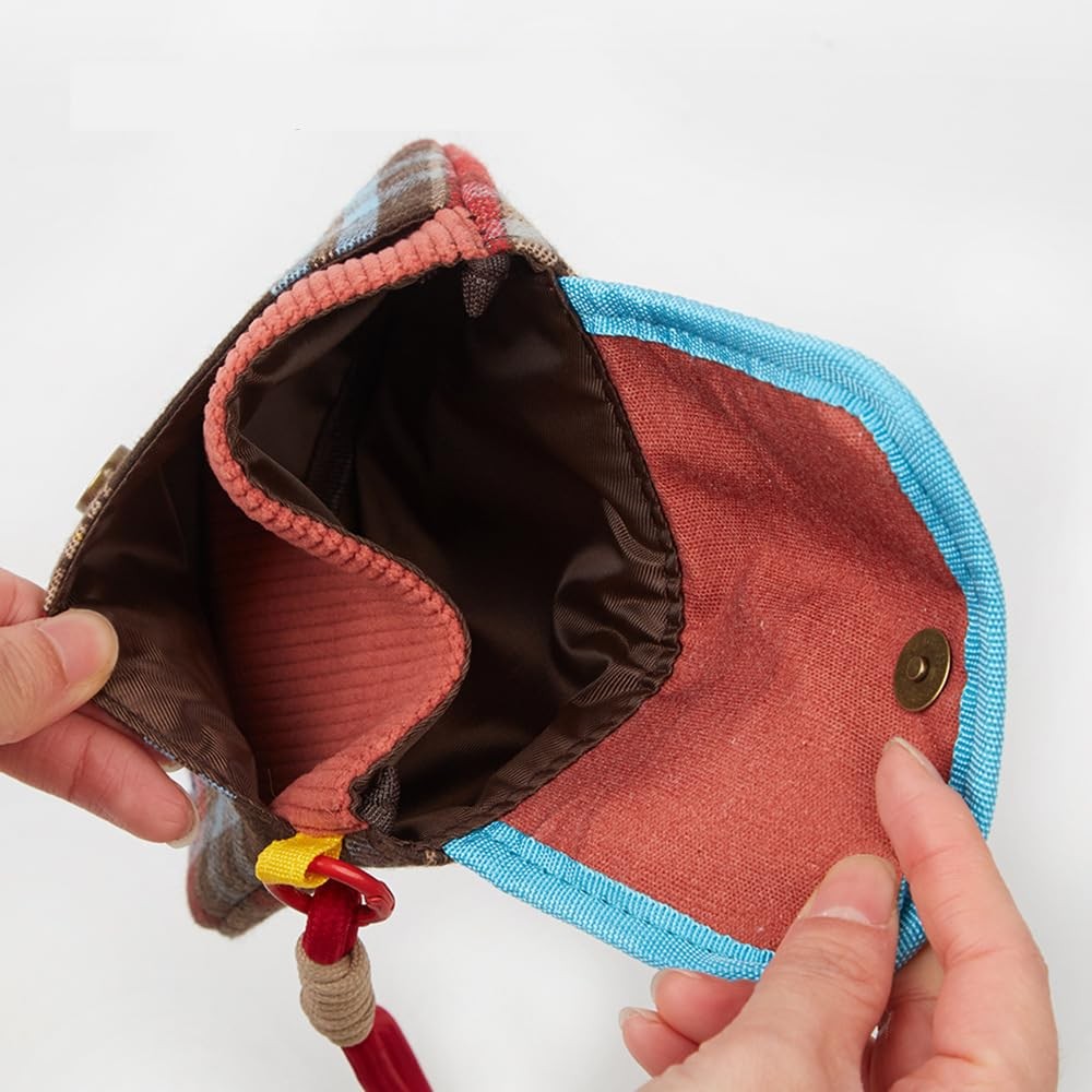 Mini Plaid Makeup Bag for Purse - Portable Cosmetic Organizer with Wrist Strap