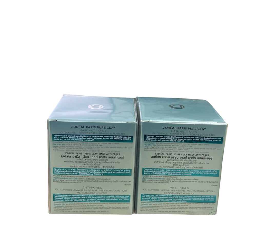 L'Oreal Paris Pure Clay Mask Anti-Pores 50g - 2 Pack