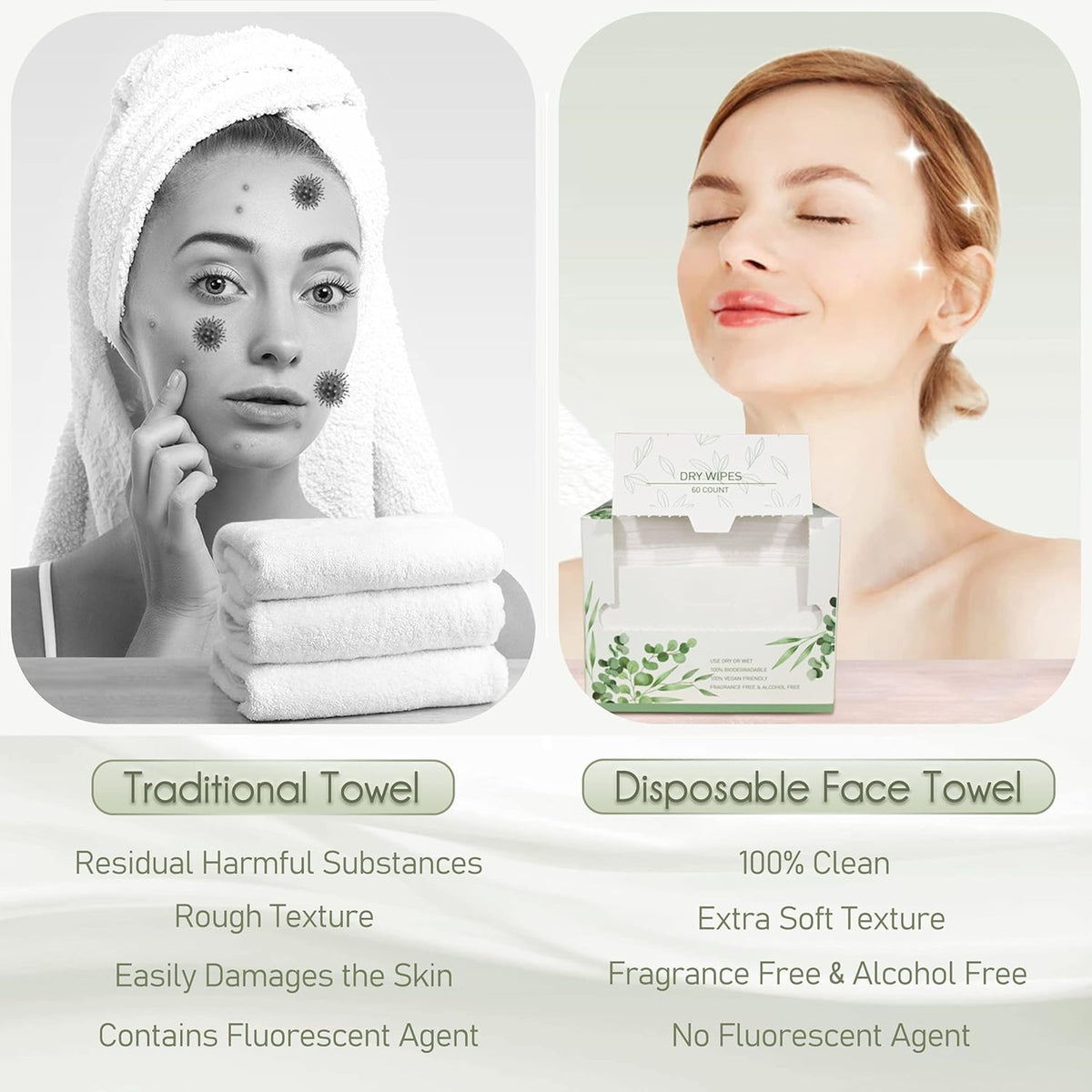Biodegradable Disposable Face Wipes 240 Count Large Soft Towels for Sensitive Skin