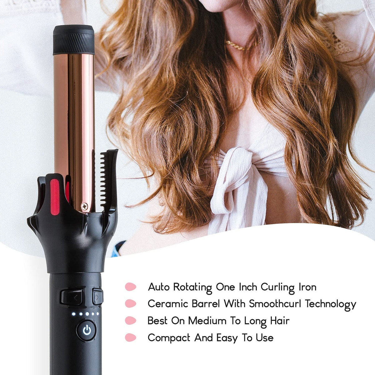 Automatic 1 Inch Curling Iron Wand with Tangle-Free Spin & Quick Heat