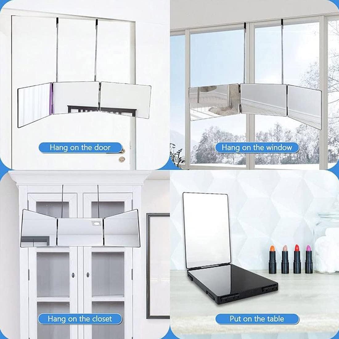 3-Way Hair Cutting Mirror with 5X Magnification and Adjustable Height
