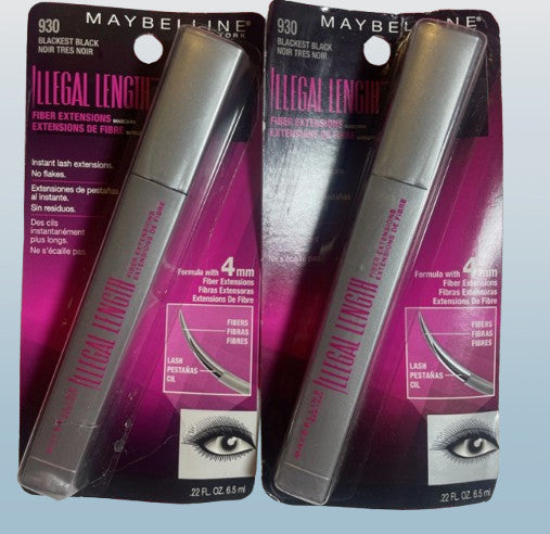 Maybelline Illegal Length Fiber Extensions Mascara Brownish Black - Lot of 2