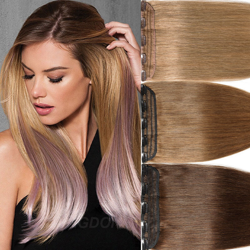 Clip-In Hair Extensions 100% Remy Human Hair Full Head - One Piece