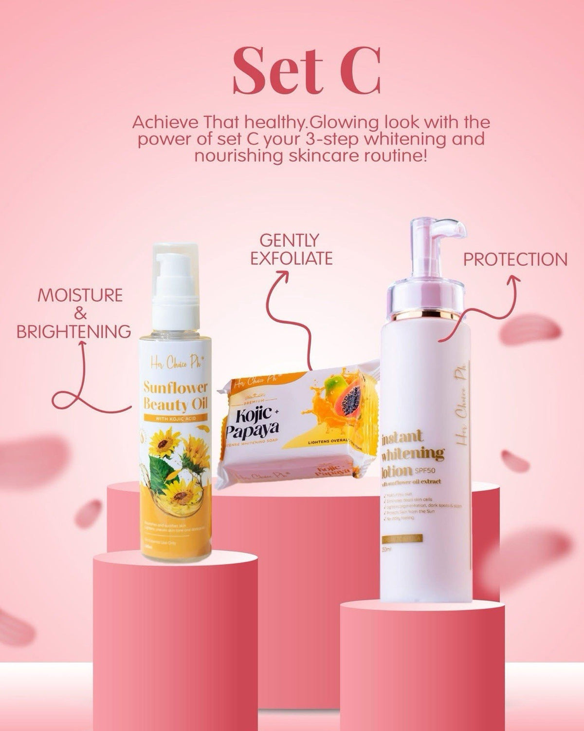 Skin Brightening Set - Kojic Soap, Lotion, Oil & Sunscreen