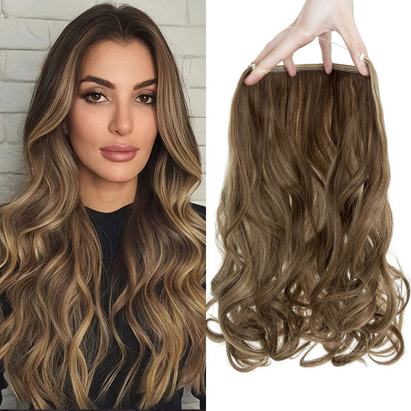 Invisible Wire Hair Extensions - Natural Synthetic Length & Body Wavy or Straight