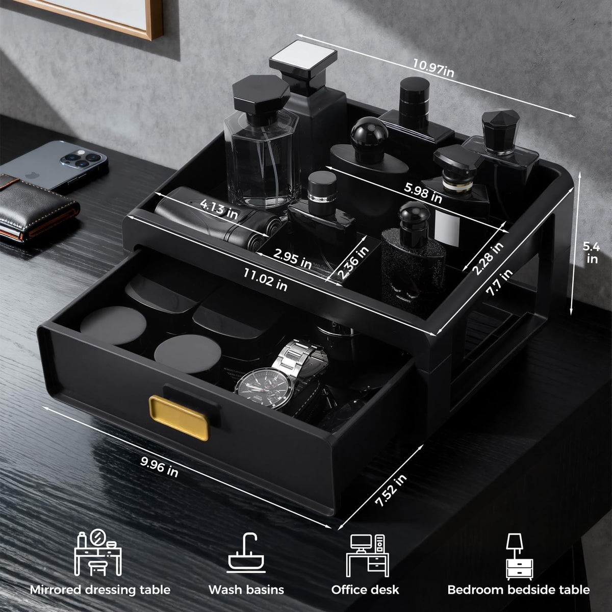 Men's Cologne Organizer with Drawers and Compartments - Bathroom Countertop Storage