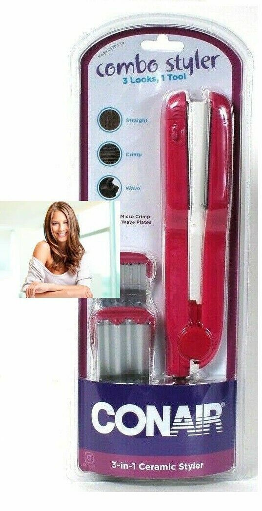 Conair 3-in-1 Ceramic Hair Styler Flat Iron with Micro Crimp & Deep Wave Plates
