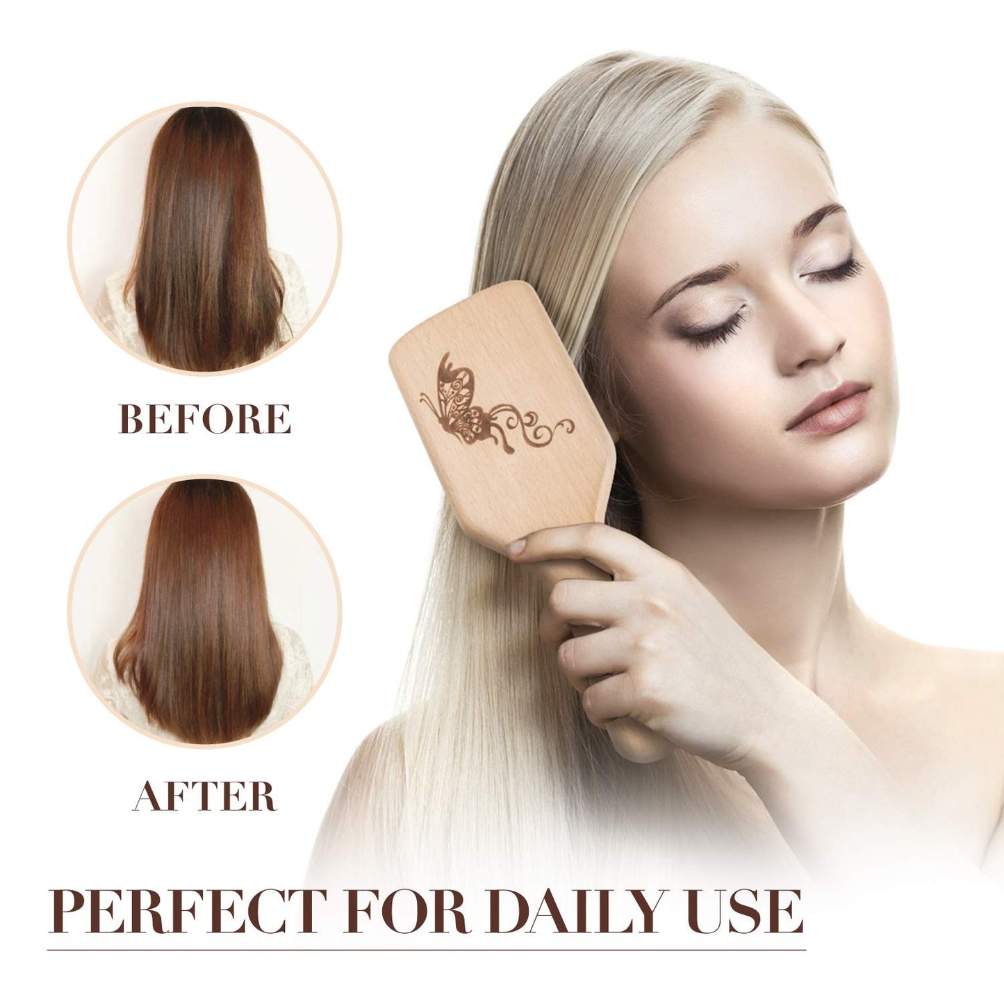 Boar Bristle Hair Brush for Thick Hair - Natural Wood Handle