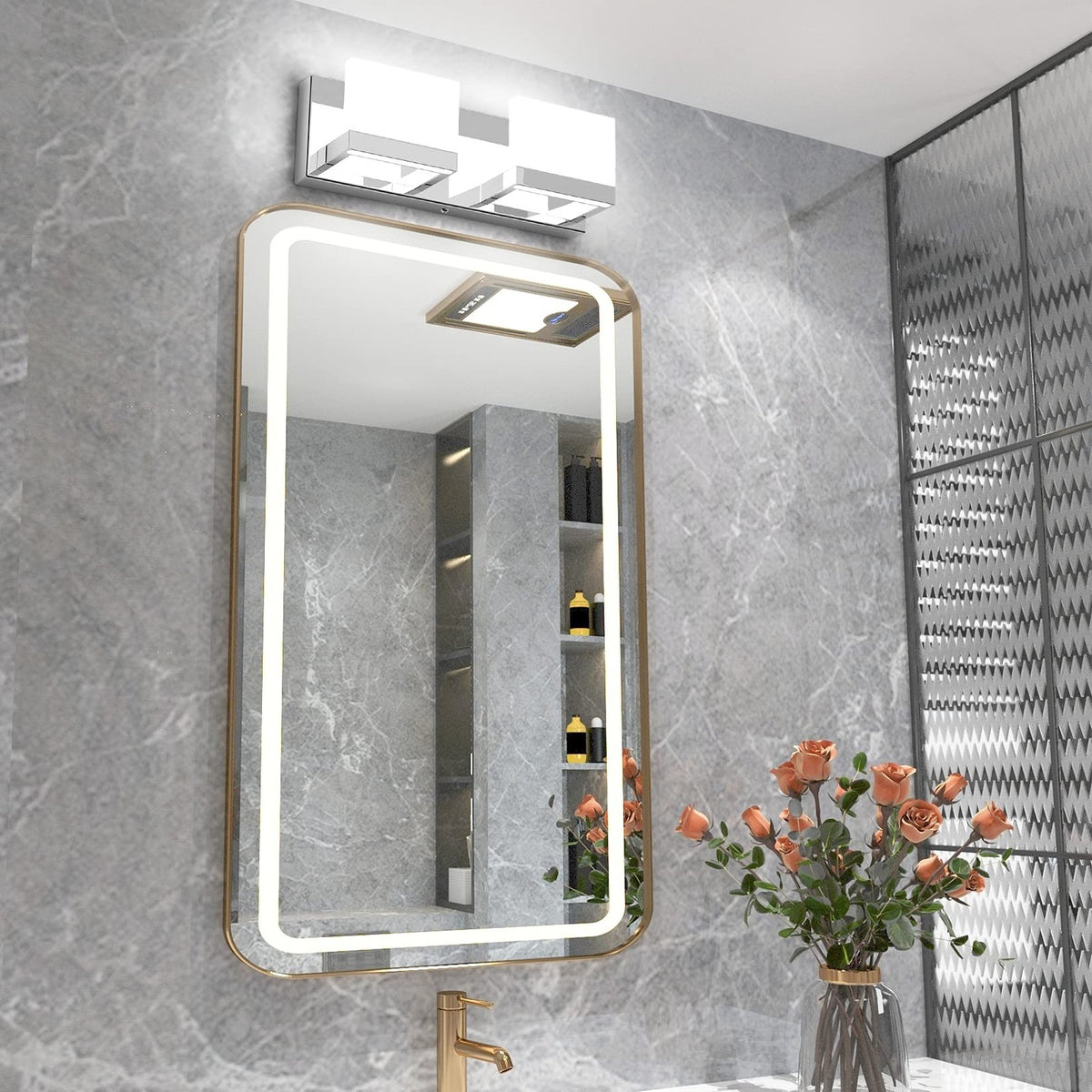 Modern Chrome LED Vanity Light 2-Light Wall Fixture for Bathroom