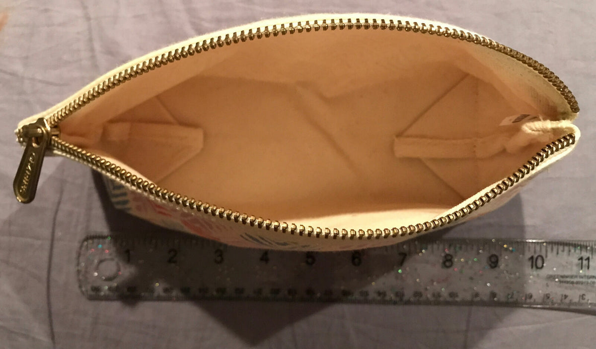 Canvas Makeup Bag Purse with Folk Print - Zippered Cosmetic Organizer