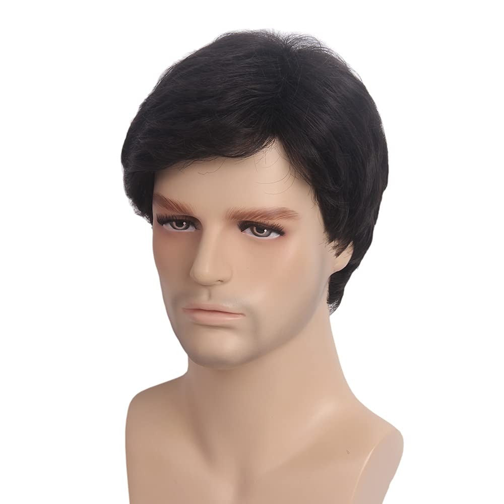 Men's Short Black Wavy Synthetic Wig for Daily & Cosplay Use