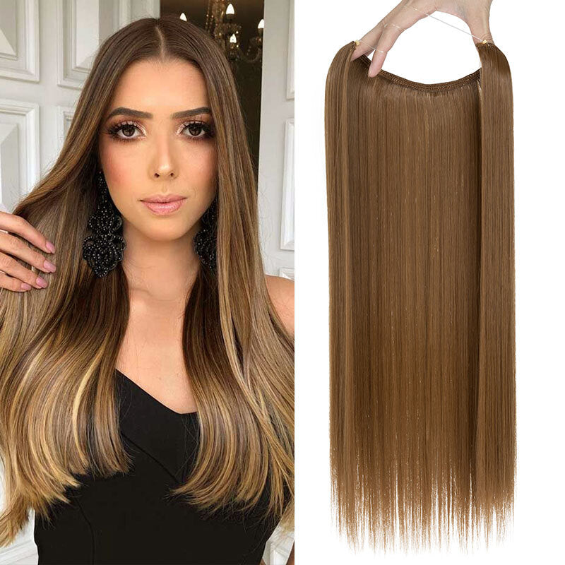 Invisible Wire Hair Extensions - Natural Synthetic Length & Body Wavy or Straight