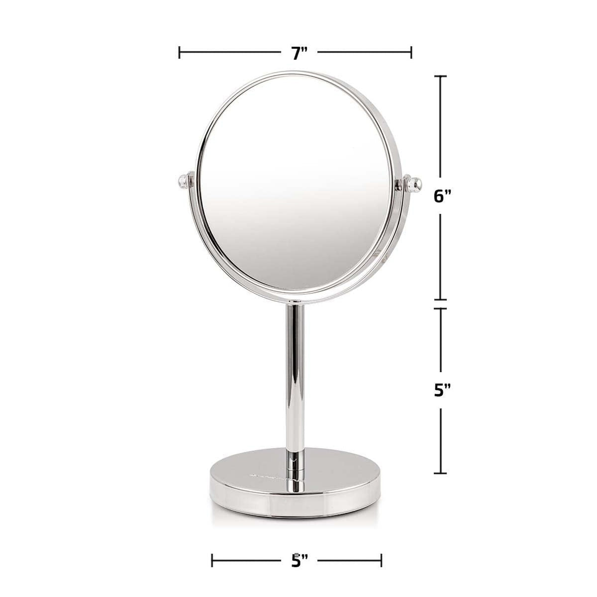 6-Inch Tabletop Makeup Mirror with 1X/7X Magnification, 360° Swivel, Polished Chrome