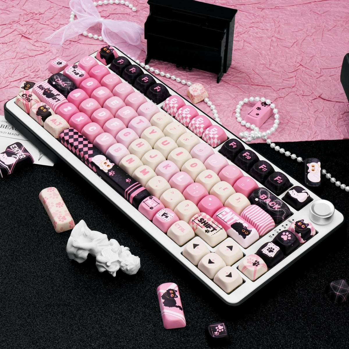 Cute Cat Keycaps Set - 134 PBT Cherry MX Key Cap for Mechanical Keyboard