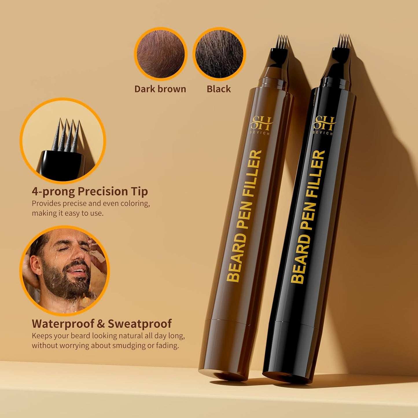 Men's Waterproof Instant Beard Pencil Filler - Natural Look, Black