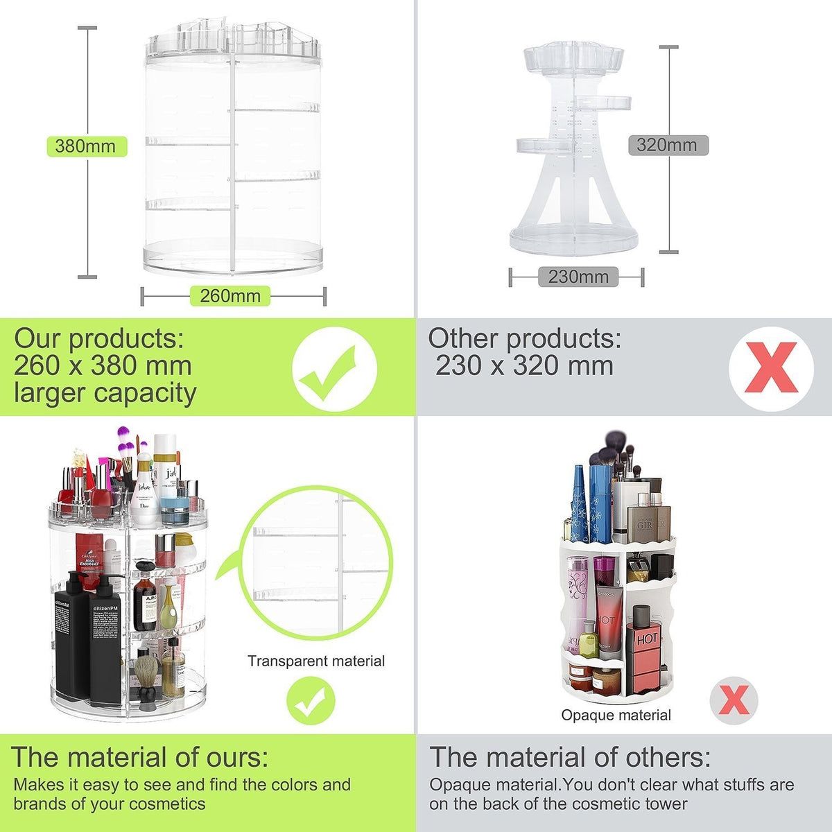 Large 8-Layer Rotating Makeup Organizer Stand - Clear Cosmetic Carousel