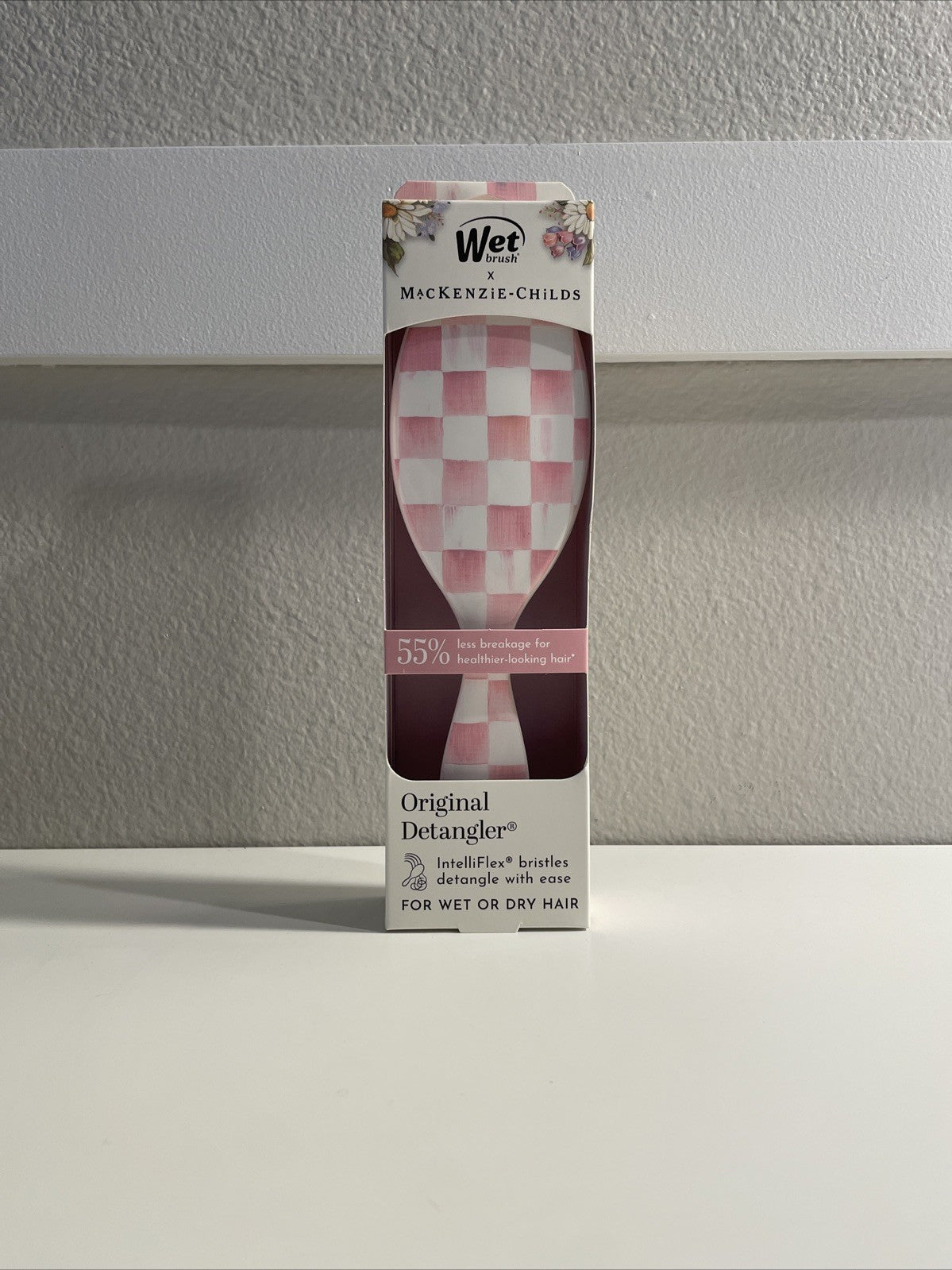 Wet Brush Detangler Hair Brush with Pink Rosy Check Pattern - New