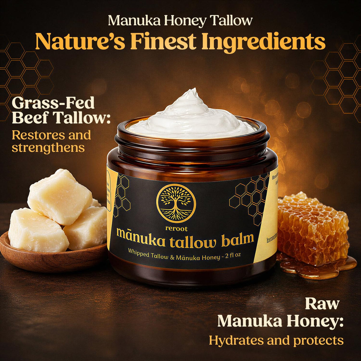 Manuka Honey Beef Tallow Face Balm - Natural Moisturizer for All Skin Types