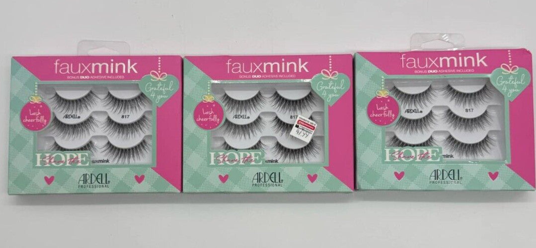 False Eyelash Set with Duo Adhesive - 3 Pair Fauxmink 817 Eyelashes
