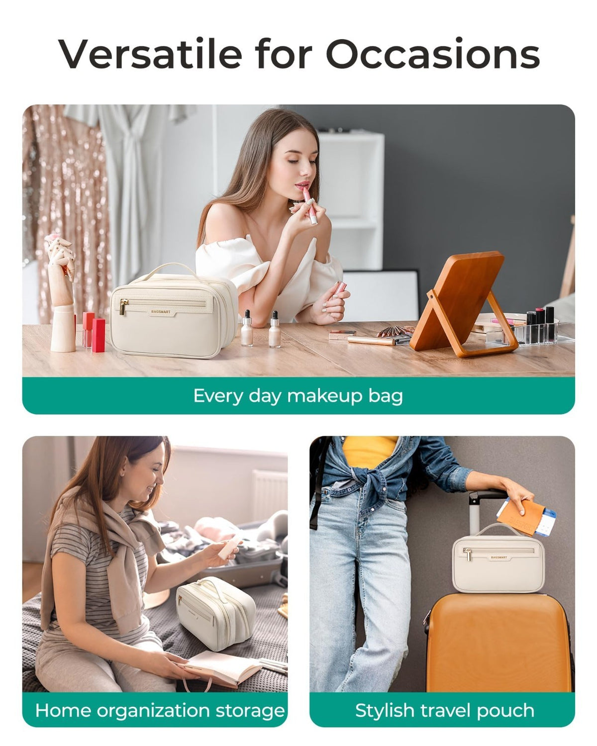 Travel Makeup Bag with Multiple Compartments and Waterproof Design - Compact Cosmetic Organizer