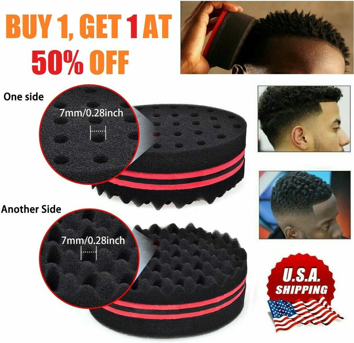 Red Double Side Magic Hair Brush Sponge Twist Wave Barber Afro Curl US