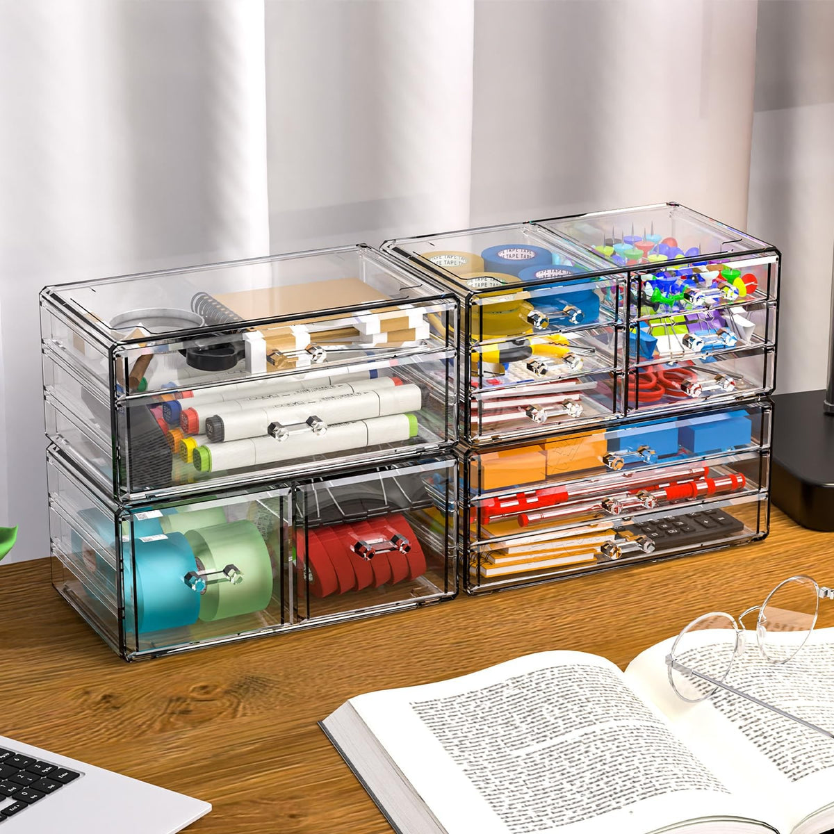 Clear Acrylic Makeup Storage Organizer with 13 Drawers - 4 Pack