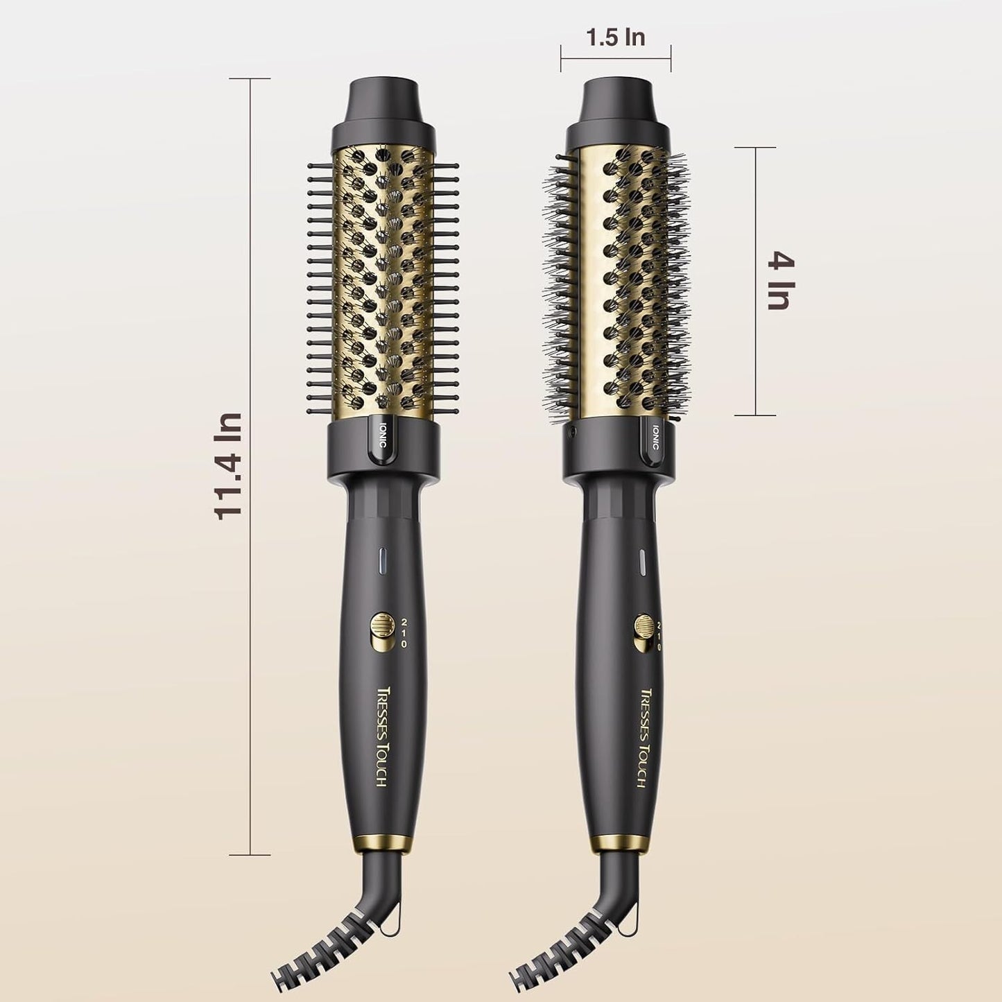 Thermal Round Hair Curling Brush 1.5 Inch with 2 Heat Settings - Black & Gold