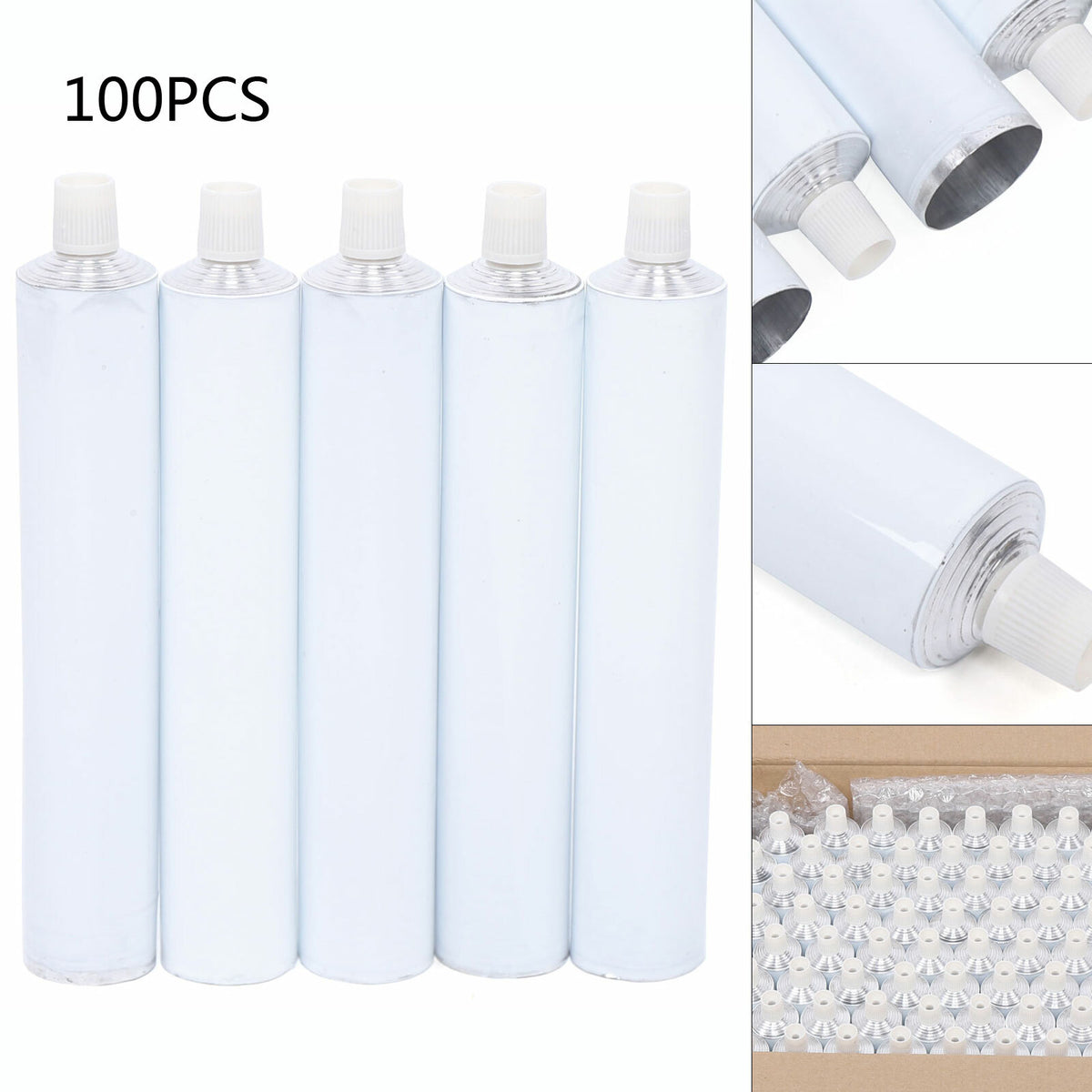 100 Pack Aluminum Travel Toothpaste Tubes Refillable Unsealing Containers