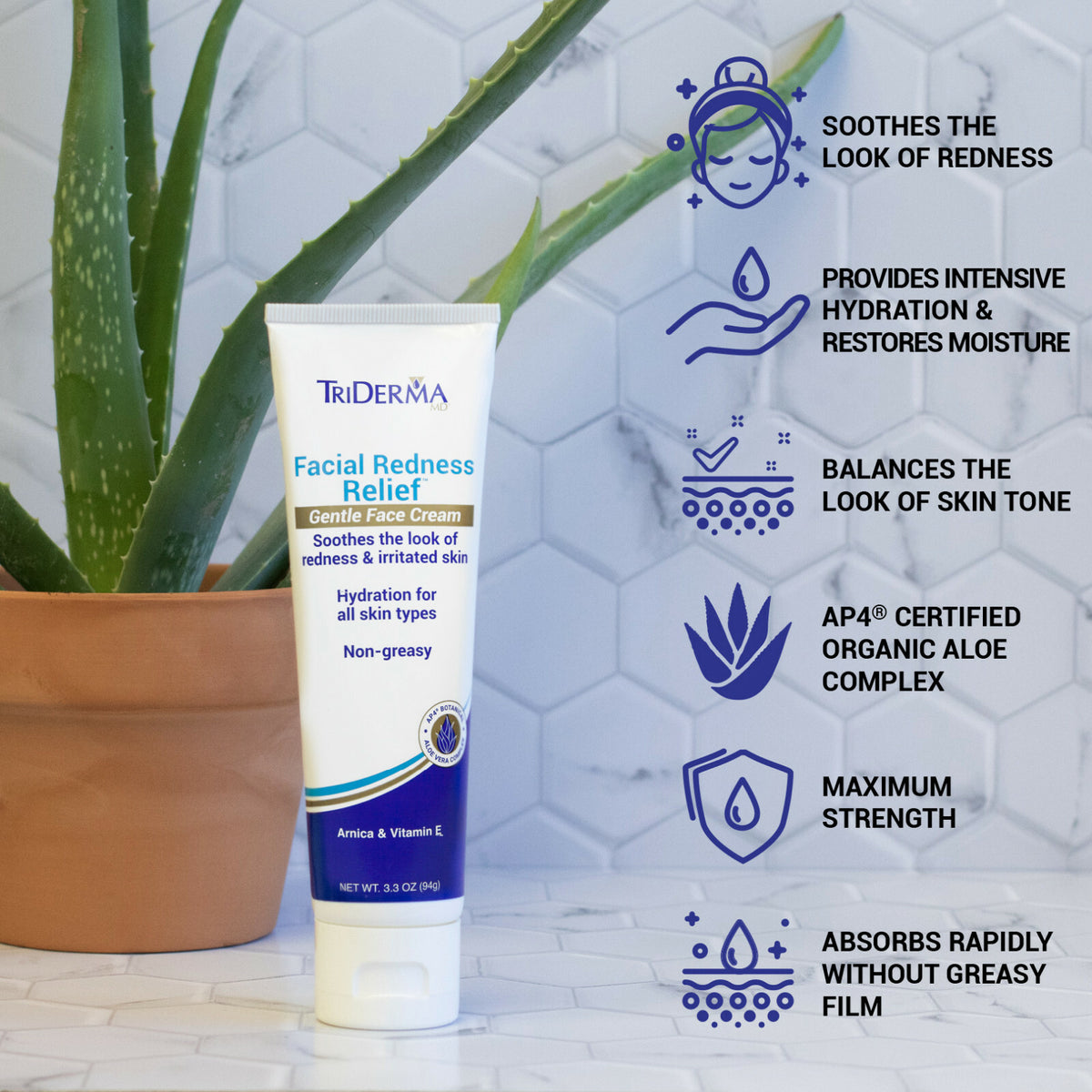 Facial Redness Relief Cream - 3.3 oz Gentle Face Care