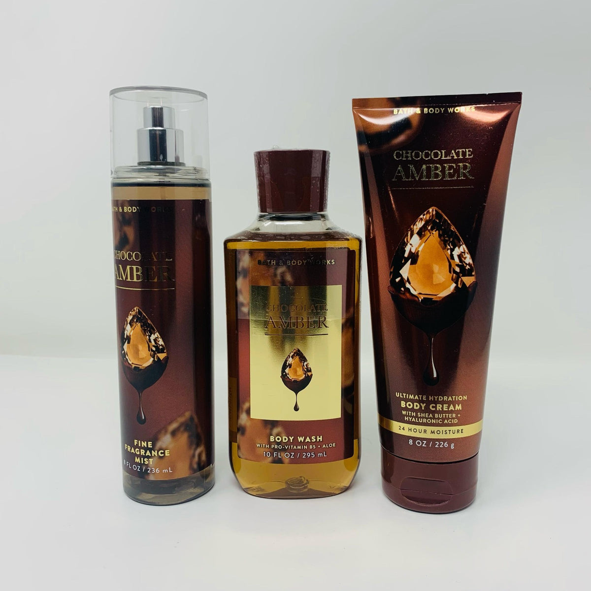 Bath and Body Works Chocolate Amber Mist, Wash & Cream Set_ NEW