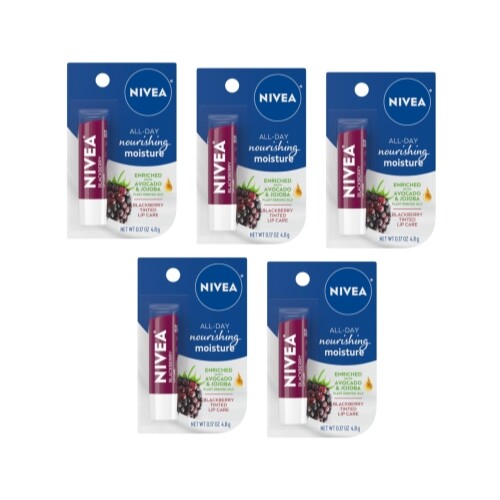 Nivea Blackberry Tinted Lip Balm Pack of 5 - Nourishing Lip Care with Shea Butter