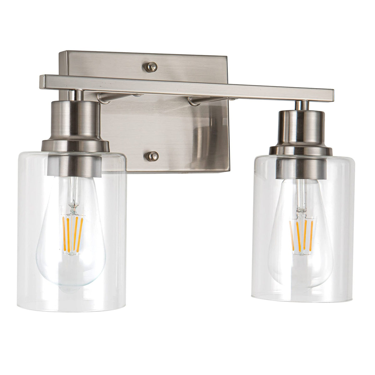 Brushed Nickel Bathroom Vanity Light Fixture with 2 Clear Glass Shades
