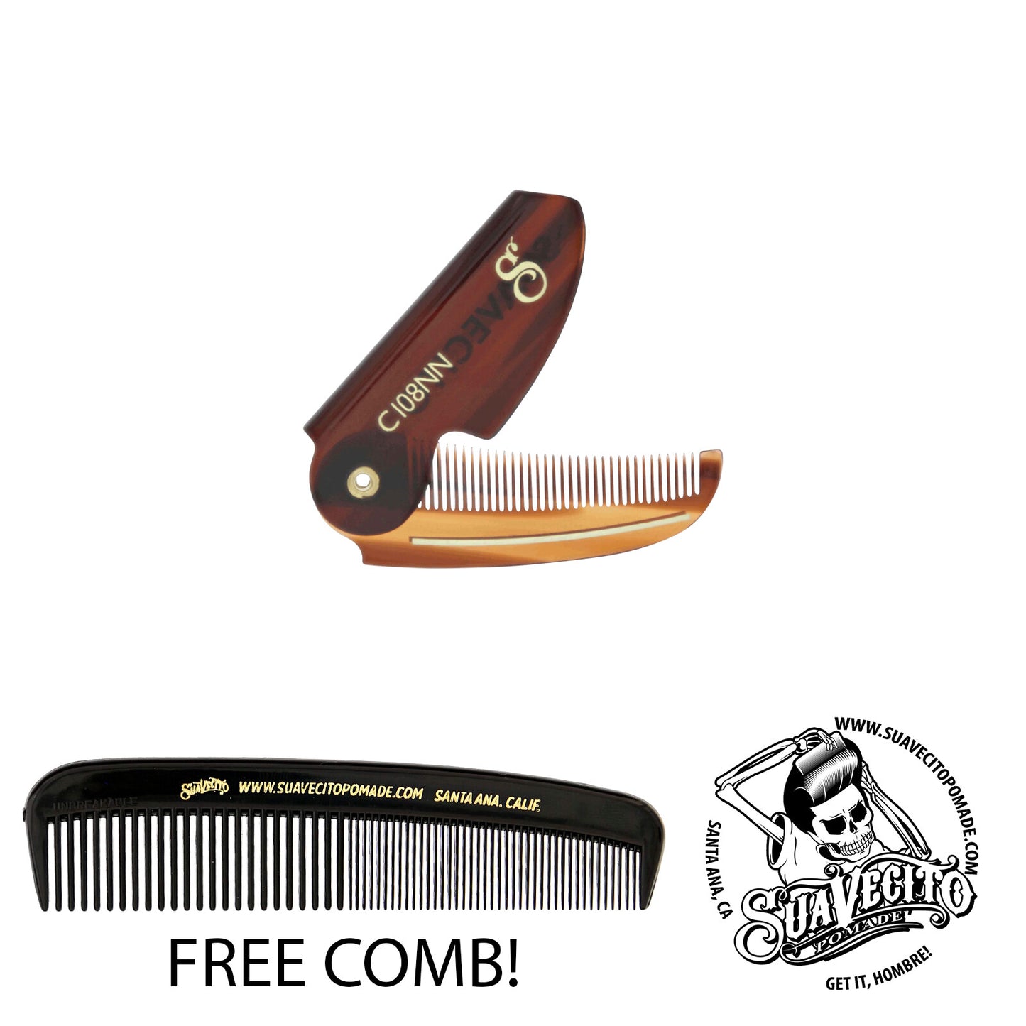 Suavecito Folding Mustache Comb with Pocket Clip - Amber