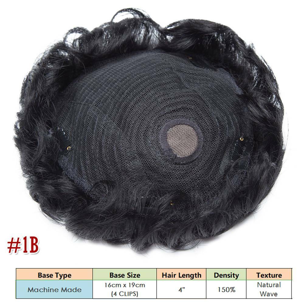 Men's Hair Replacement System Toupee Human Hair Skin V Loop - Natural-Looking Hairpiece