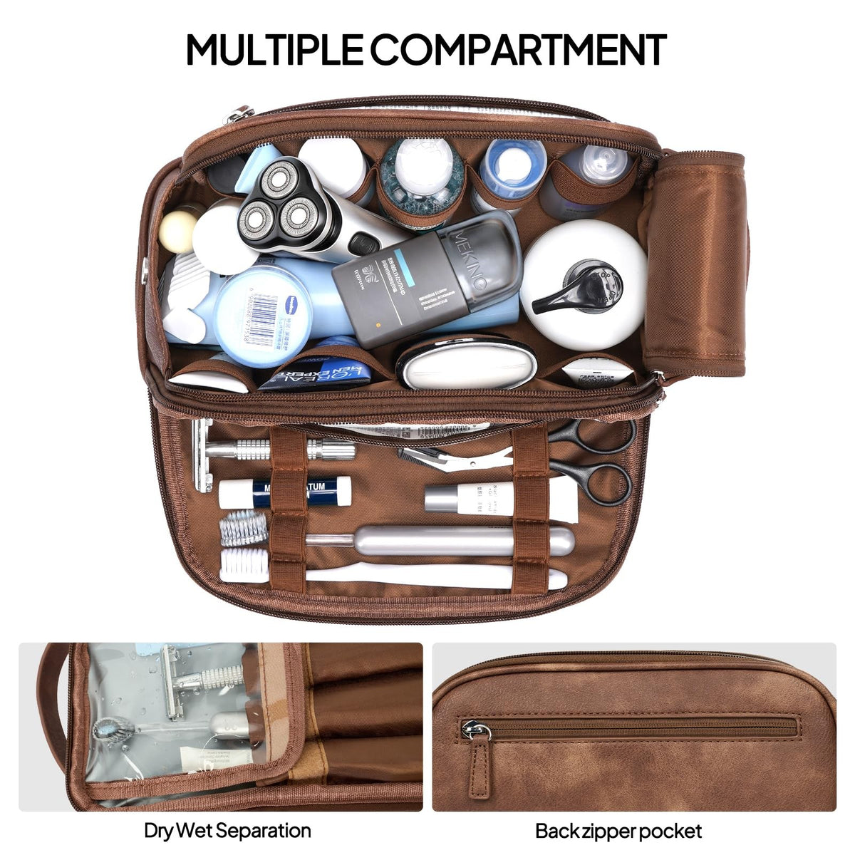 Large Waterproof PU Leather Toiletry Bag for Men - Dopp Kit with Wet Pocket