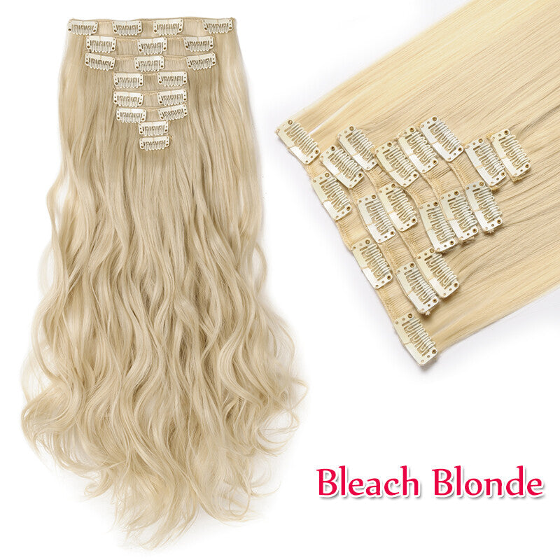 Clip-In Hair Extensions Full Head Ombre Highlight Synthetic Thick Hair 8-24 Inches