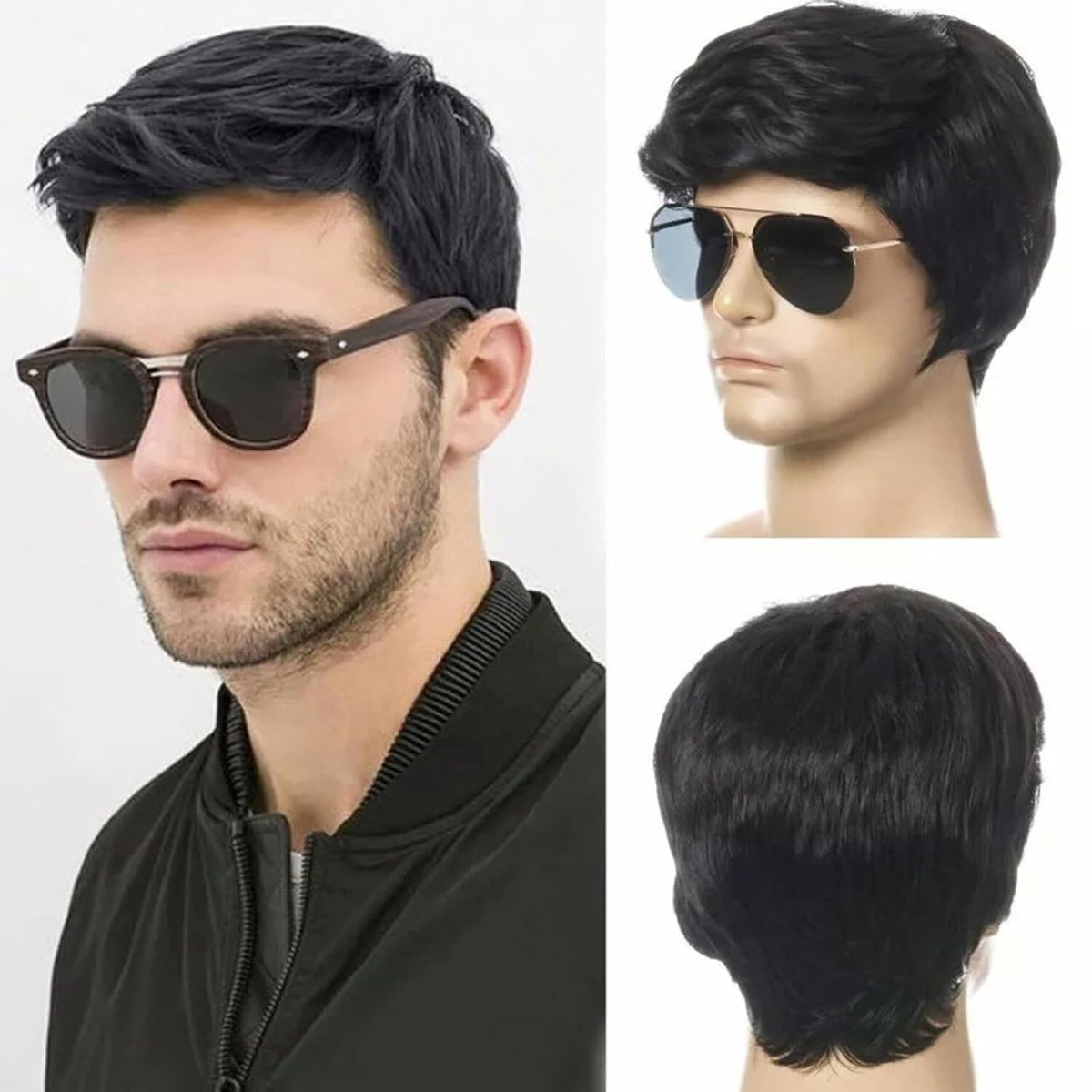 Men's Short Black Wavy Synthetic Wigs for Daily Wear - Natural Look