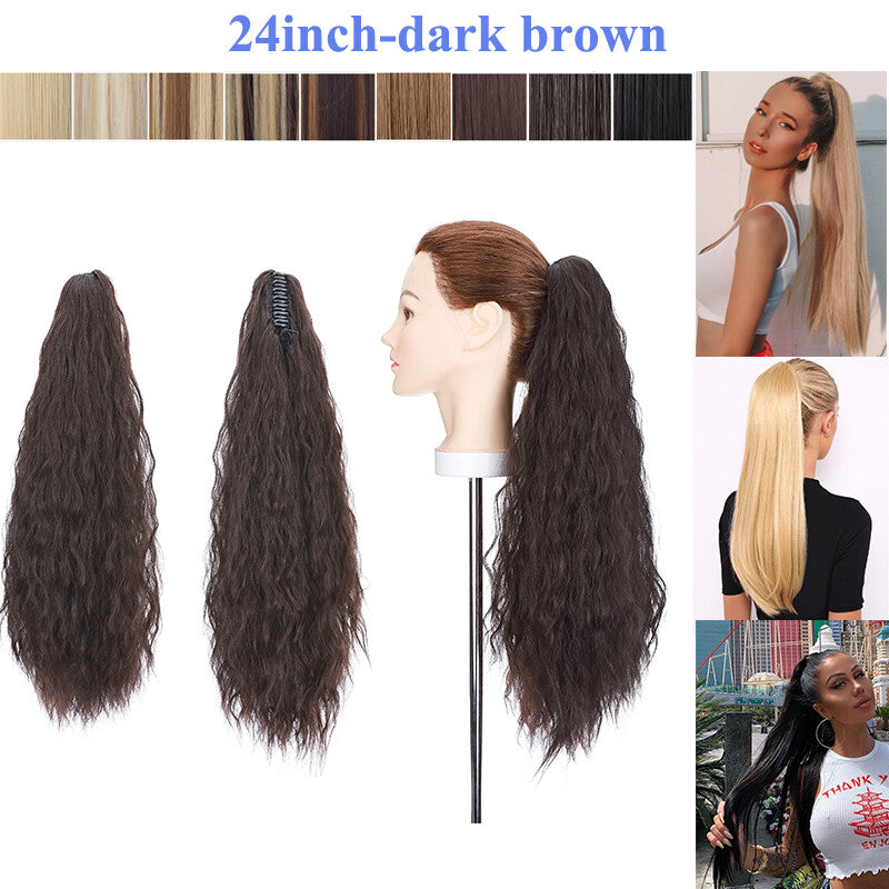 Thick Ponytail Hair Extension with Claw Clip - Wavy Curly Synthetic Hair