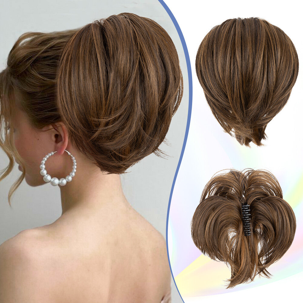 Messy Bun Hair Piece with Claw Clip - Short Ponytail Extensions for Natural Look