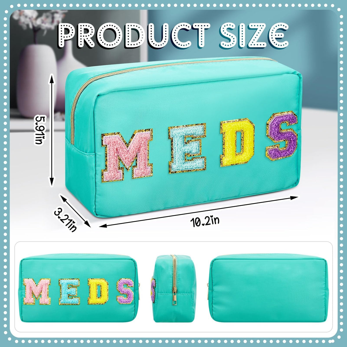 Portable Makeup & Toiletry Bag with Chenille Letter Patch – Travel Cosmetic Organizer