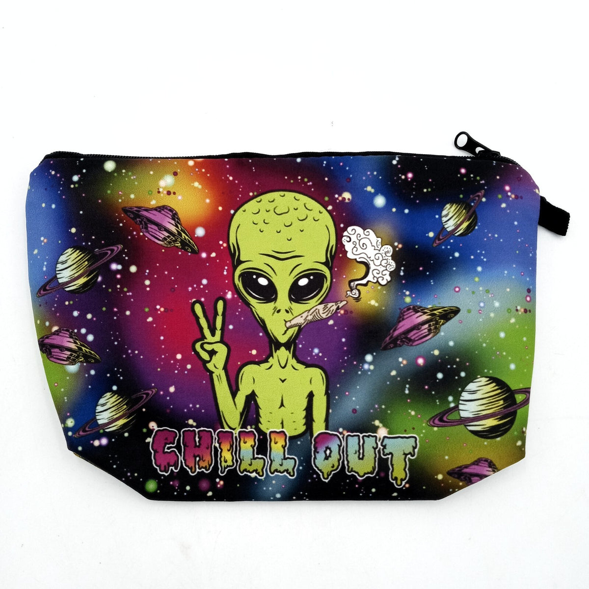 Space Alien Chill Out Makeup Pouch Bag - 9x6 Inch Travel Organizer