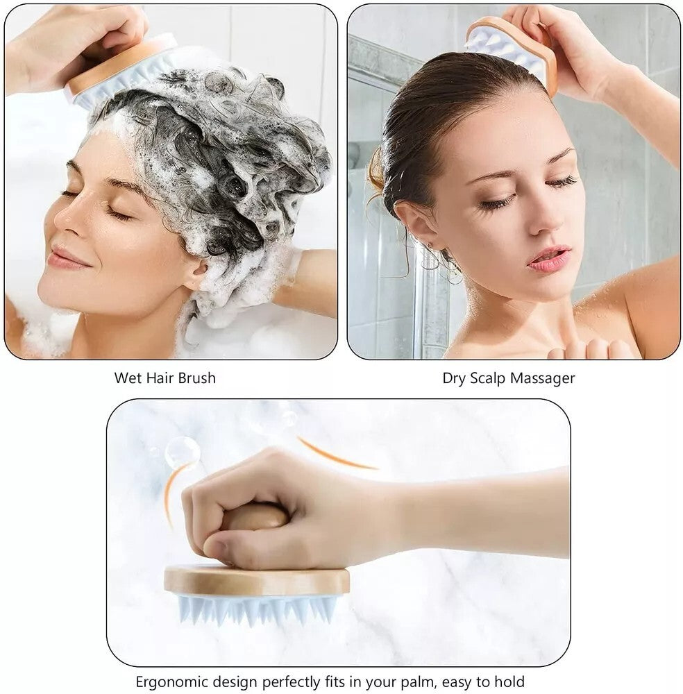 Wooden Scalp Shampoo Brush Massage Detangler with Soft Bristles - 2 Pack