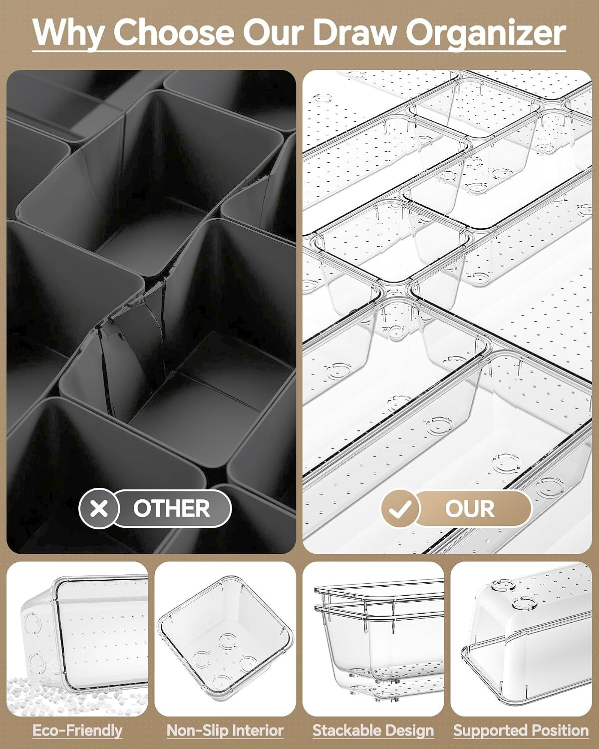25 Pcs Plastic Drawer Organizer Set - Multi-Size Storage Bins for Makeup, Vanity, Kitchen & Office