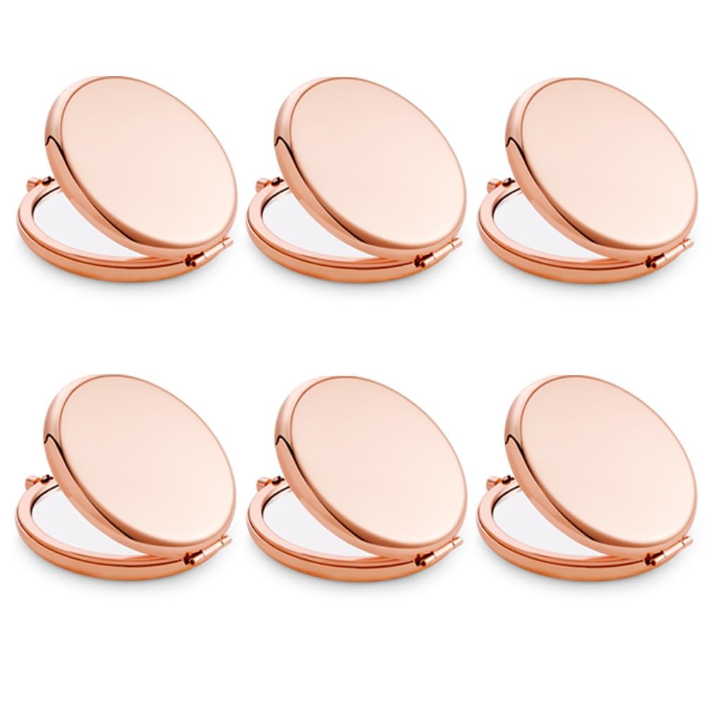 Pocket Travel Makeup Mirror with 1X & 2X Magnification - Compact Metal Round Shell