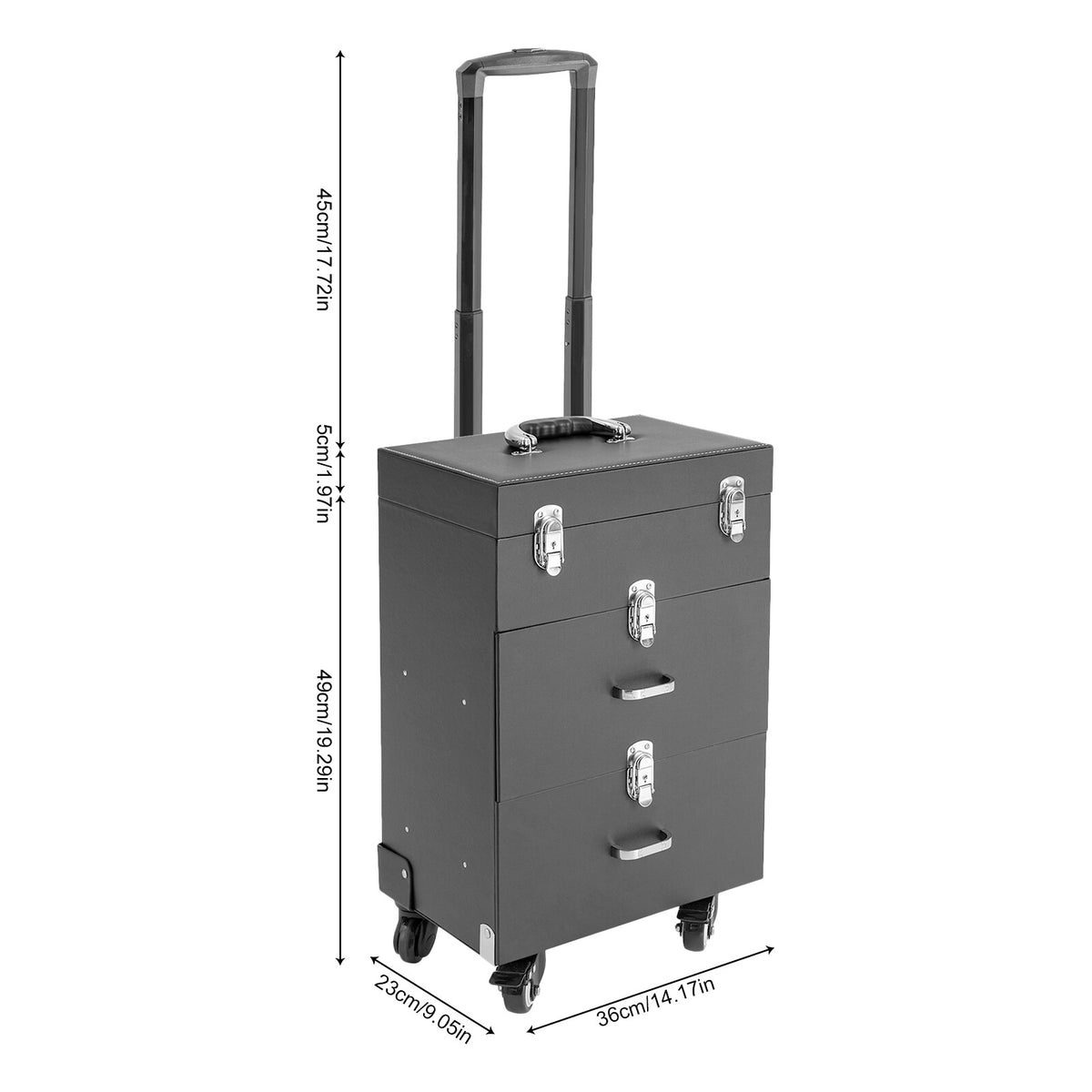 Rolling Makeup Train Case with Lockable Compartments Aluminum Salon Cosmetic Trolley Organizer