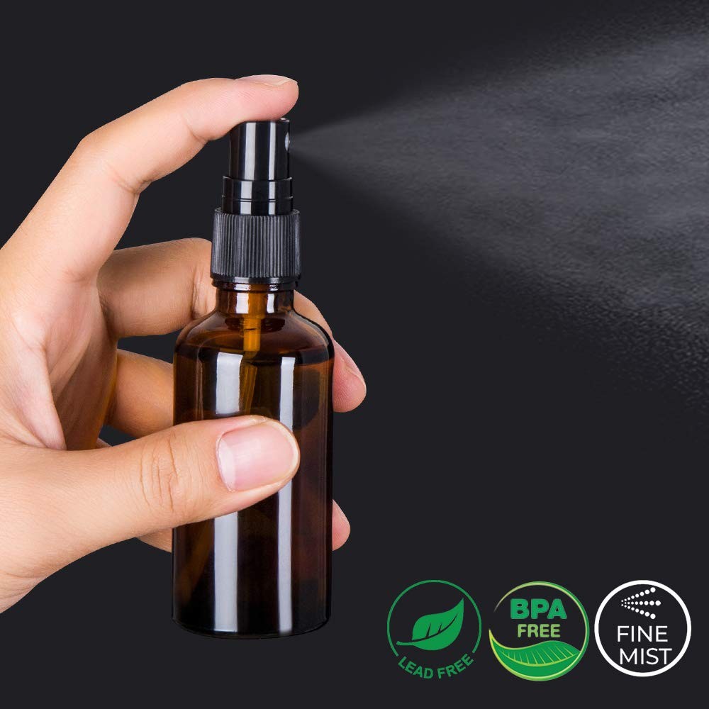 2oz Amber Glass Spray Bottles Set for Essential Oils - 18 Pack