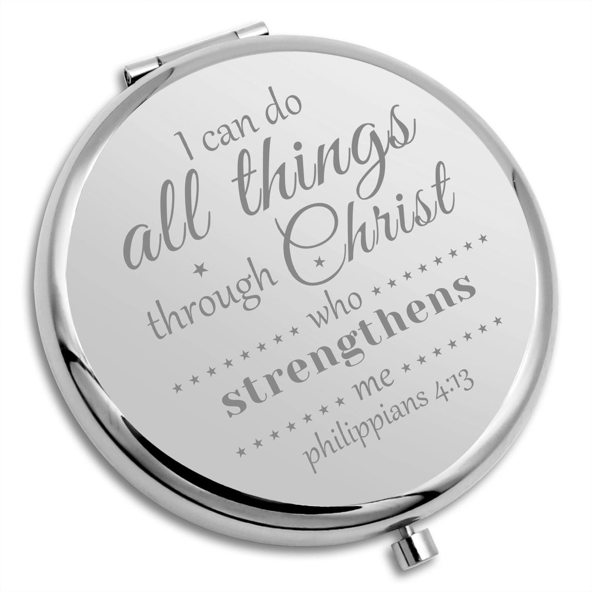 Christian Encouragement Compact Makeup Mirror with Bible Verse - Silver