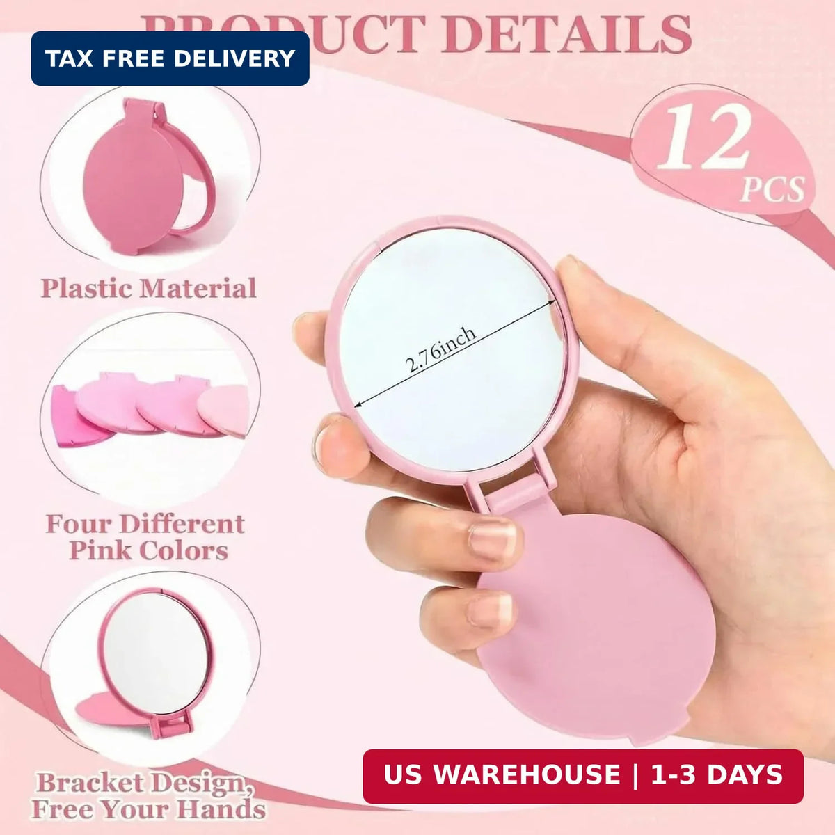 12 Pack Small Compact Pocket Mirrors with Flip-Up Design - Portable Makeup & Personal Grooming