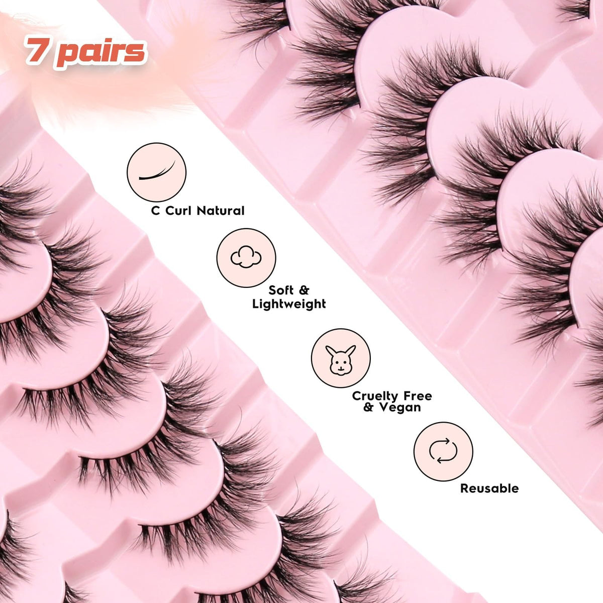 Natural Cat Eye Wispy False Eyelashes 15mm - 7 Pairs, Black